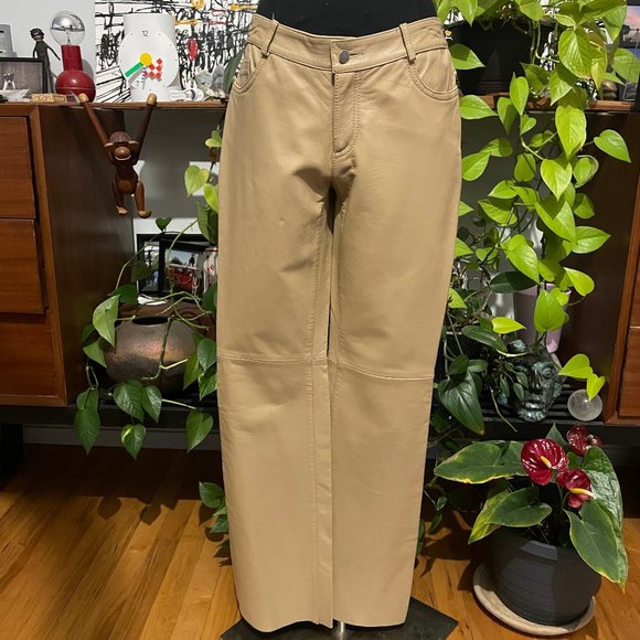 Theory Lambskin Leather Flare Pants Tan Size 4 Made In Italy 28 X 32